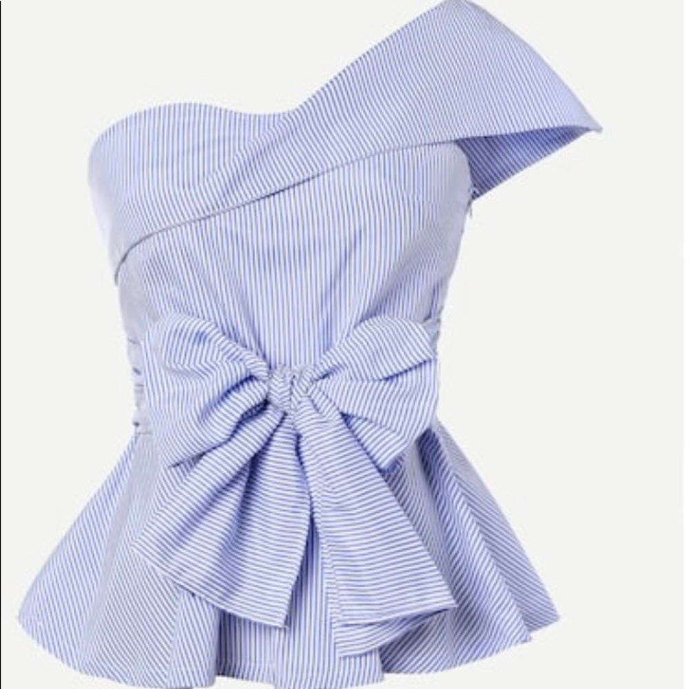 One Shoulder Striped Peplum Blouse